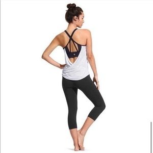 ATHLETA White Navy Laser Cut Holes Full Force Open Back Bra Tank Top M